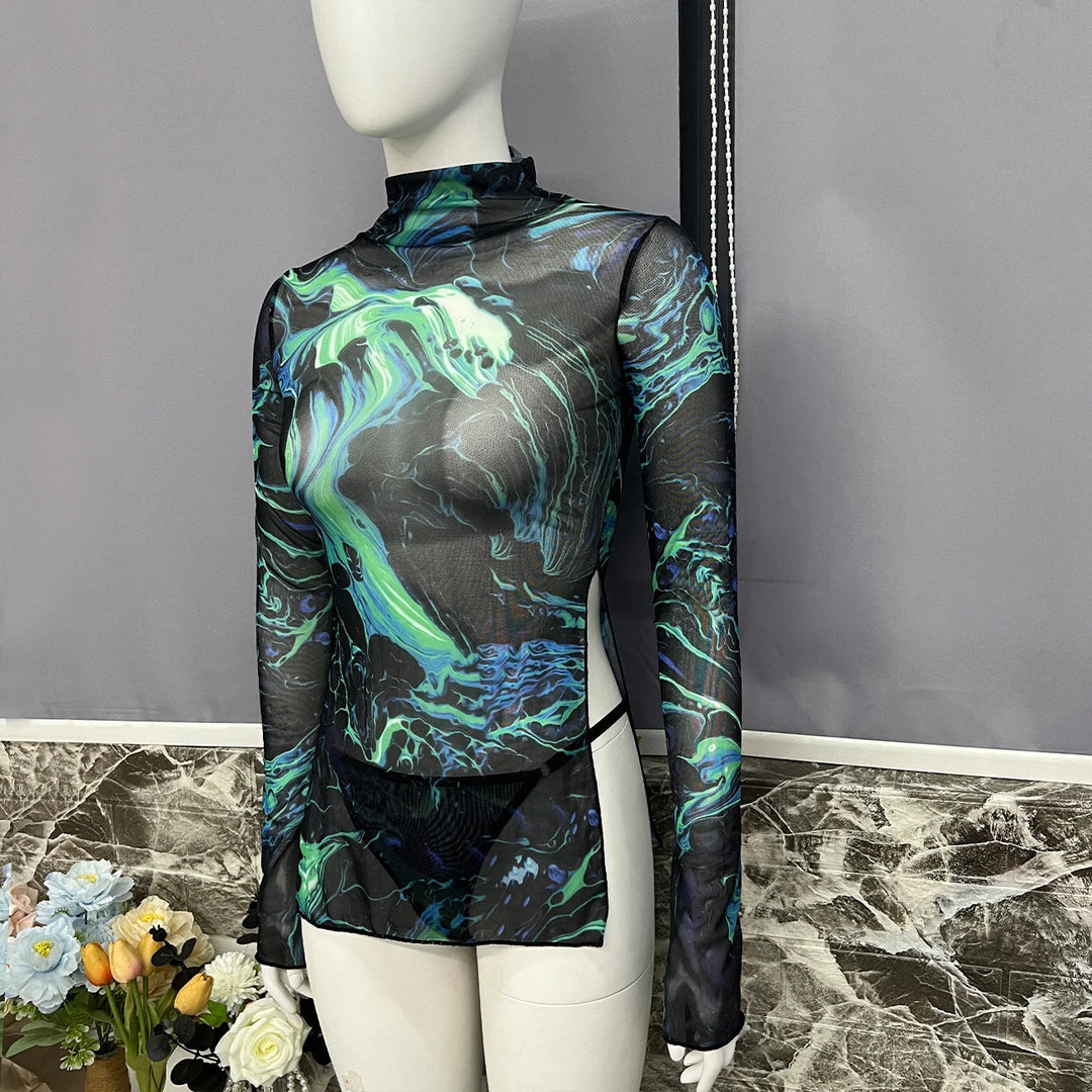 Ellolace New in Tie Dye Dress Short Dresses Fashion Summer 2024 Girls Sexy Woman Novelty 2024 chic Long Sleeve Fantasy Body