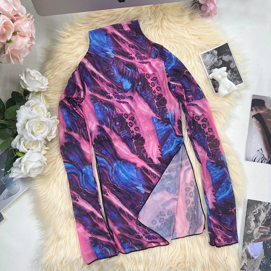 Ellolace New in Tie Dye Dress Short Dresses Fashion Summer 2024 Girls Sexy Woman Novelty 2024 chic Long Sleeve Fantasy Body