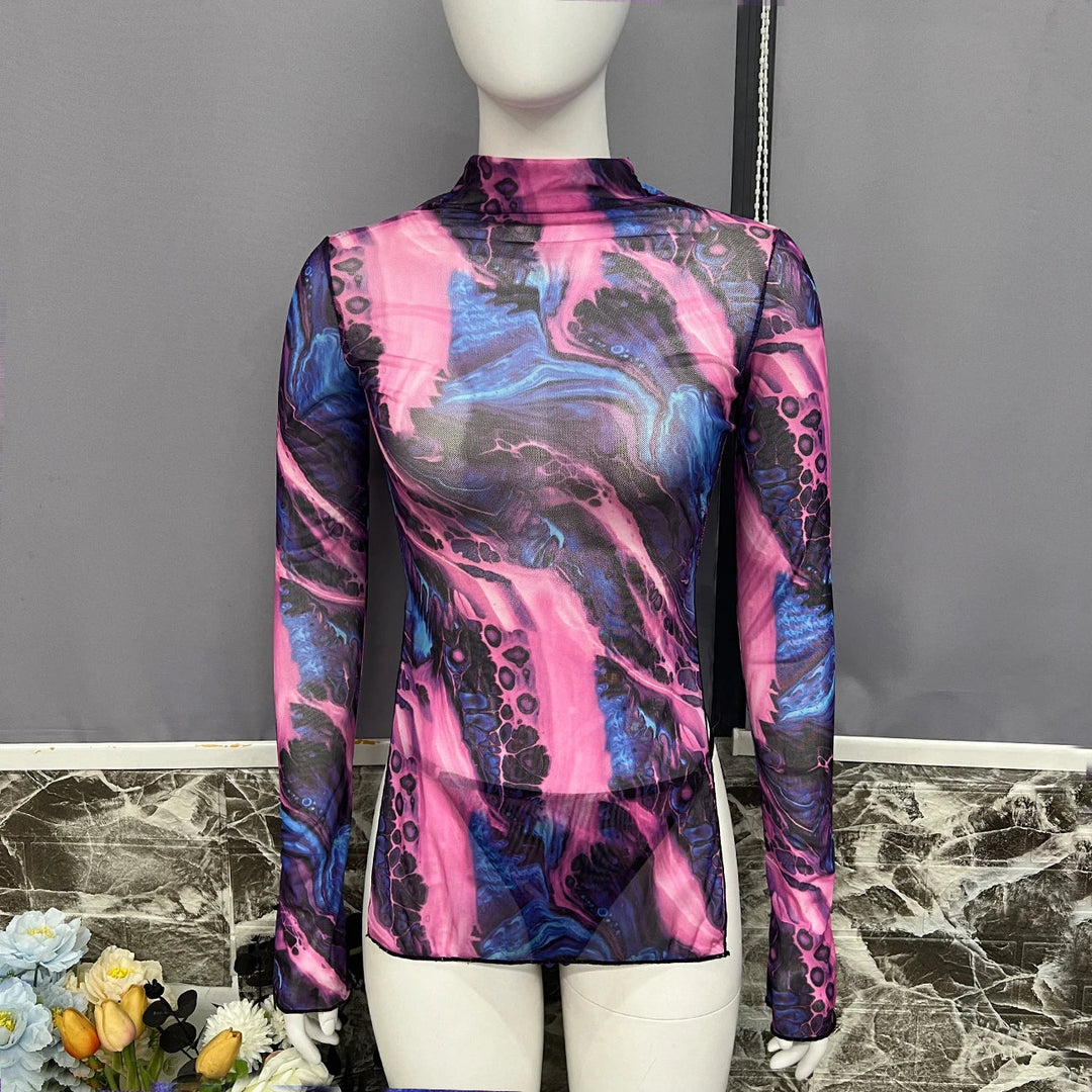 Ellolace New in Tie Dye Dress Short Dresses Fashion Summer 2024 Girls Sexy Woman Novelty 2024 chic Long Sleeve Fantasy Body