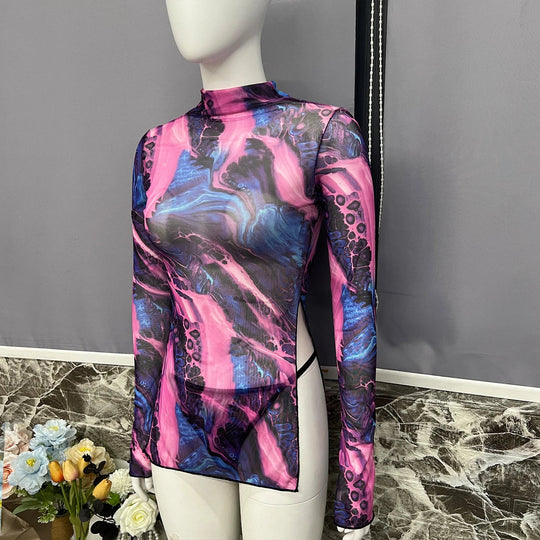 Ellolace New in Tie Dye Dress Short Dresses Fashion Summer 2024 Girls Sexy Woman Novelty 2024 chic Long Sleeve Fantasy Body