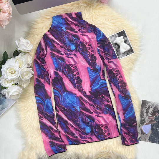 Ellolace New in Tie Dye Dress Short Dresses Fashion Summer 2024 Girls Sexy Woman Novelty 2024 chic Long Sleeve Fantasy Body