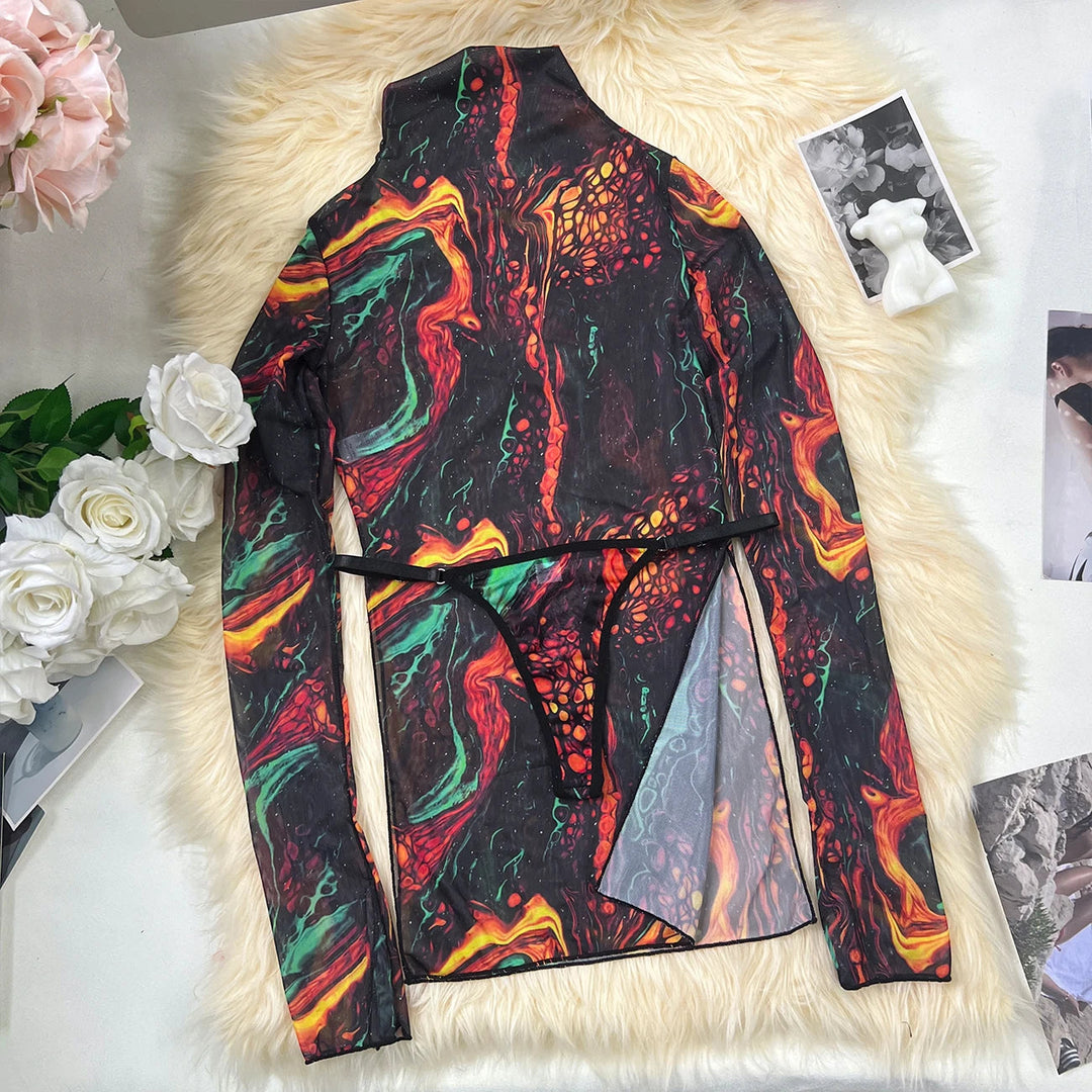 Ellolace New in Tie Dye Dress Short Dresses Fashion Summer 2024 Girls Sexy Woman Novelty 2024 chic Long Sleeve Fantasy Body