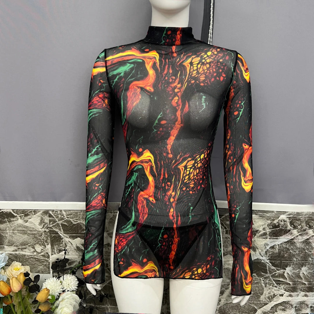 Ellolace New in Tie Dye Dress Short Dresses Fashion Summer 2024 Girls Sexy Woman Novelty 2024 chic Long Sleeve Fantasy Body