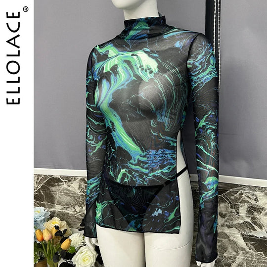 Ellolace New in Tie Dye Dress Short Dresses Fashion Summer 2024 Girls Sexy Woman Novelty 2024 chic Long Sleeve Fantasy Body