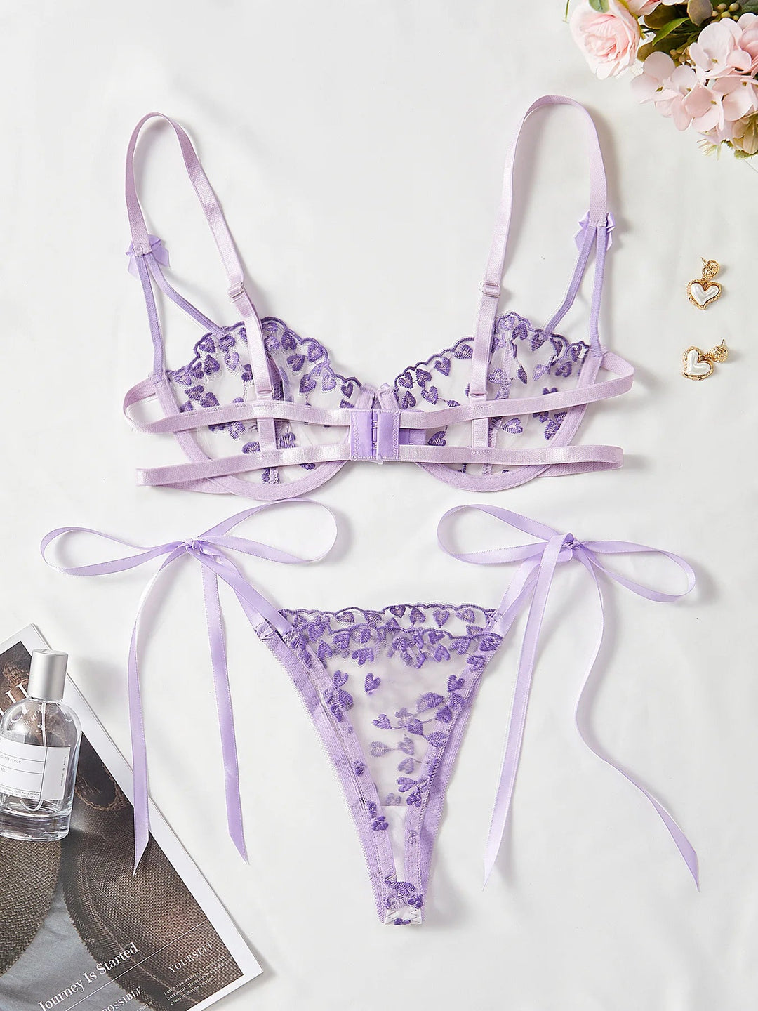 Ellolace Sexy Lingerie For Fine Women Heart-Shaped Embroidery Fairy Exotic Sets Sensual Fantasy Lace Bilizna Onlyfans Outfits