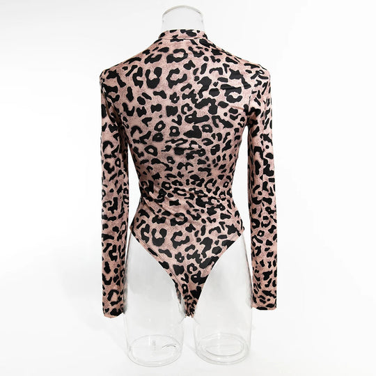 Koltailace Bodysuit Ladies' wild and sexy transparent mesh shaping long sleeved leopard print outfit sexy lingеrie set