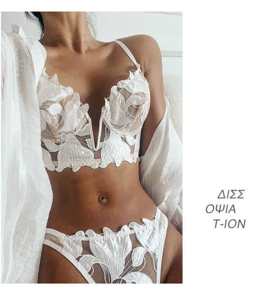 New Sexy Ultra-Thin Bra Set Lace Embroidery Lingerie Suit Women's Push Up Brassiere and G-String Fashion Female Underwear Set