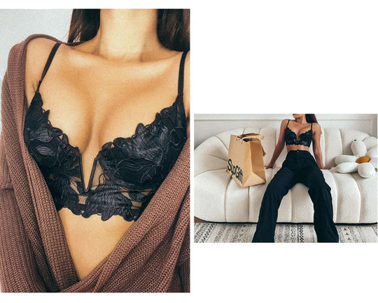 New Sexy Ultra-Thin Bra Set Lace Embroidery Lingerie Suit Women's Push Up Brassiere and G-String Fashion Female Underwear Set